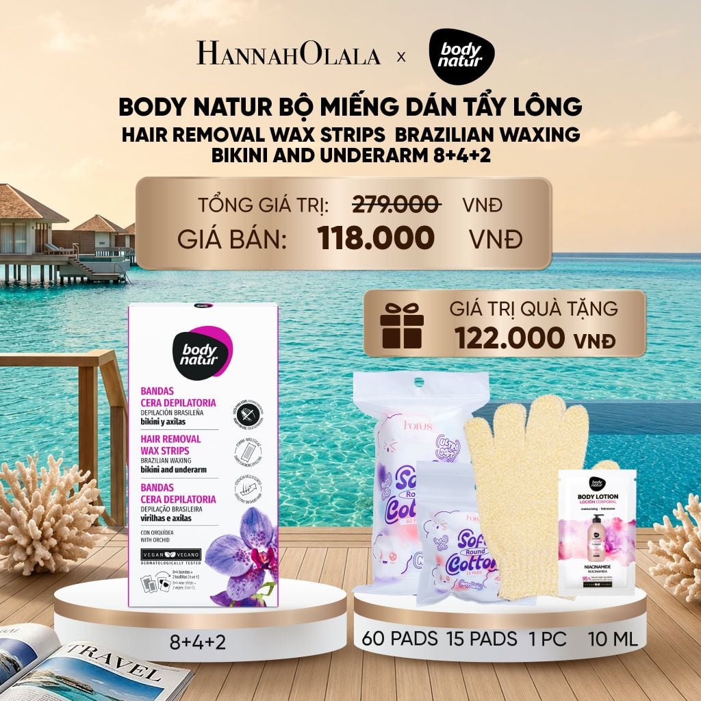  BODY NATUR BỘ MIẾNG DÁN TẨY LÔNG HAIR REMOVAL WAX STRIPS BRAZILIAN WAXING BIKINI AND UNDERARM 8+4+2 (IP04)_ D553 