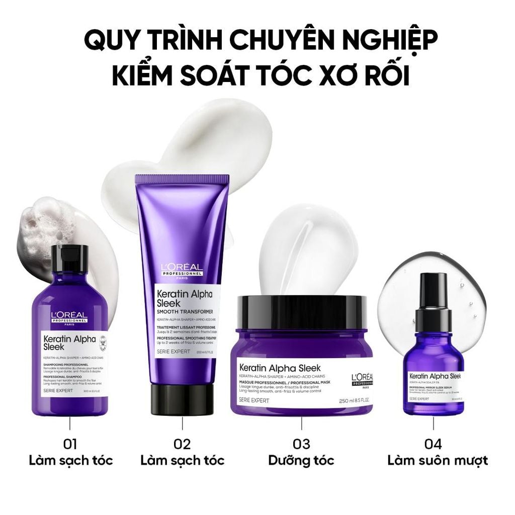  COMBO DẦU GỘI 500ML & DƯỠNG CHẤT 200ML GIẢM XƠ RỐI, DƯỠNG TÓC MƯỢT MÀ, KERATIN ALPHA SLEEK  - L047 