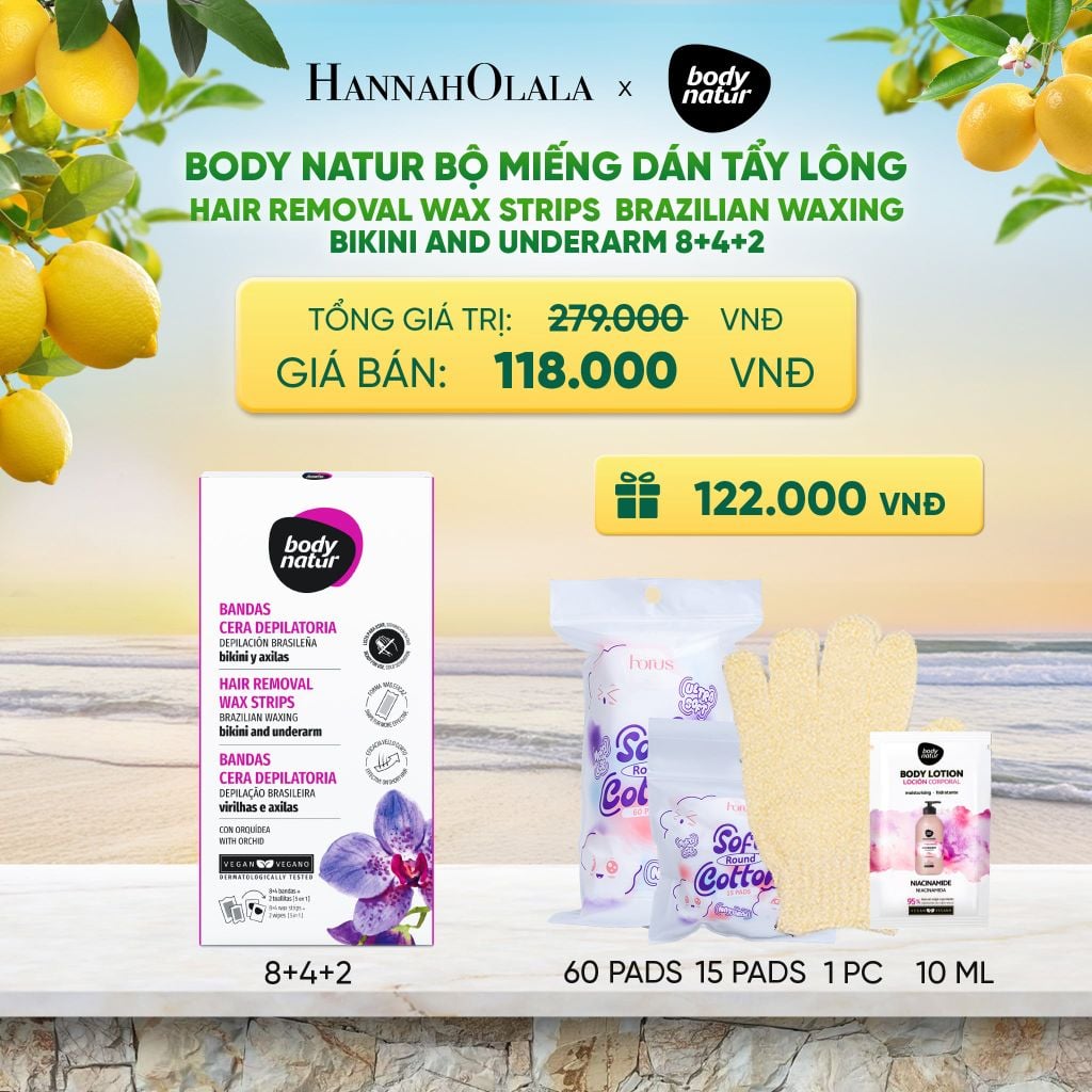  BODY NATUR BỘ MIẾNG DÁN TẨY LÔNG HAIR REMOVAL WAX STRIPS BRAZILIAN WAXING BIKINI AND UNDERARM 8+4+2 - A406 