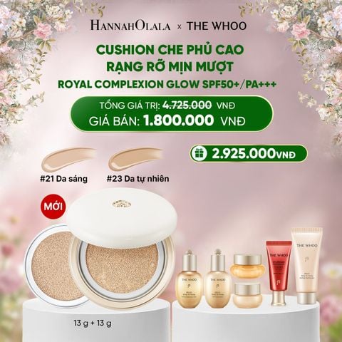  DEAL 07: [TẶNG KÈM 1 LÕI] CUSHION CHE PHỦ CAO RẠNG RỠ MỊN MƯỢT THE WHOO ROYAL COMPLEXION GLOW SPF50+/PA+++ 