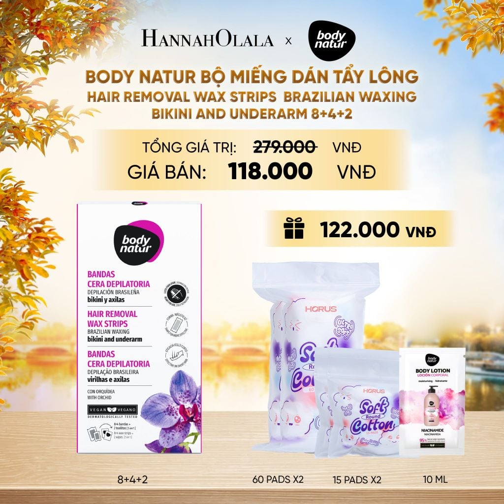  BODY NATUR BỘ MIẾNG DÁN TẨY LÔNG HAIR REMOVAL WAX STRIPS BRAZILIAN WAXING BIKINI AND UNDERARM 8+4+2 - E172 