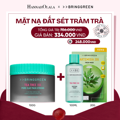  MẶT NẠ ĐẤT SÉT HỖ TRỢ CẢI THIỆN MỤN ĐẦU ĐEN TRÀM TRÀ BRING GREEN TEA TREE CICA PORE CLAY PACK STRONG 100G_M46 