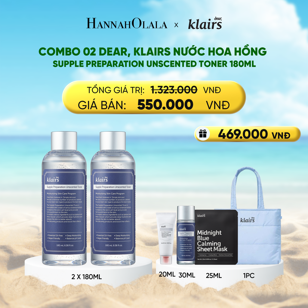  DEAL 6 : COMBO 2 DEAR, KLAIRS NƯỚC HOA HỒNG SUPPLE PREPARATION UNSCENTED TONER 180ML 