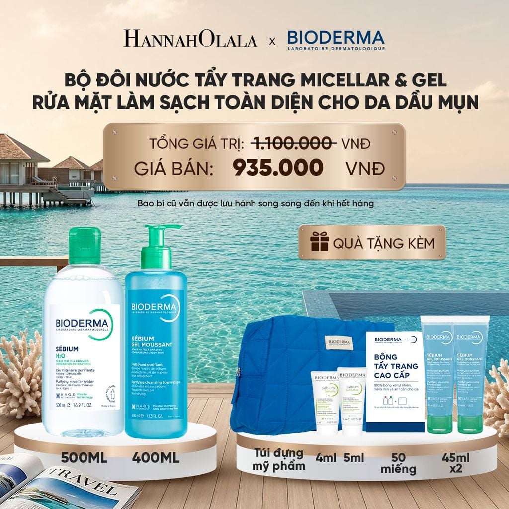  BỘ ĐÔI NƯỚC TẨY TRANG MICELLAR VÀ GEL RỬA MẶT LÀM SẠCH TOÀN DIỆN CHO DA DẦU,MỤN_ D1800 