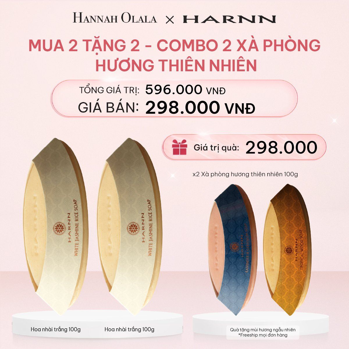  E475_DEAL 6: [MUA 2 TẶNG 2] COMBO 2 XÀ PHÒNG HƯƠNG THIÊN NHIÊN HARNN 100G 