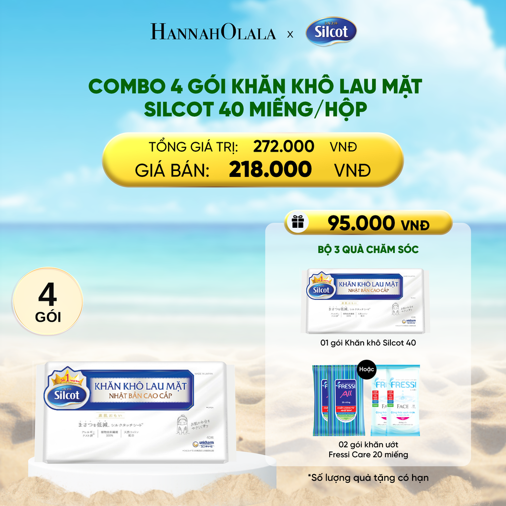  DEAL 6: COMBO 4 GÓI KHĂN KHÔ LAU MẶT SILCOT PREMIUM 40 MIẾNG/HỘP 