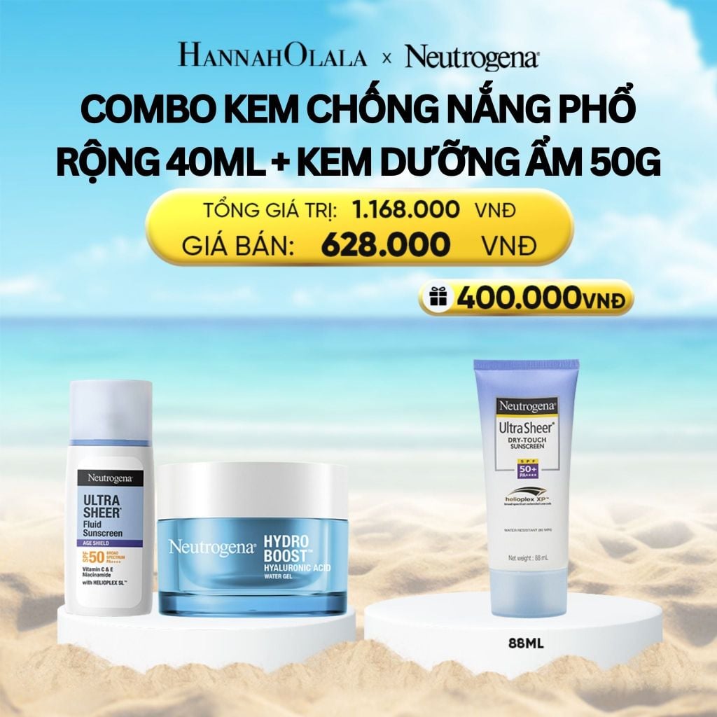  DEAL 8: COMBO KEM CHỐNG NẮNG PHỔ RỘNG NEUTROGENA ULTRA SHEER 40ML + KEM DƯỠNG ẨM WATER GEL 50G 