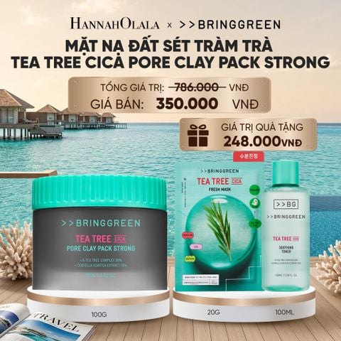  MẶT NẠ ĐẤT SÉT HỖ TRỢ CẢI THIỆN MỤN ĐẦU ĐEN TRÀM TRÀ BRING GREEN TEA TREE CICA PORE CLAY PACK STRONG 100G_ D1424 
