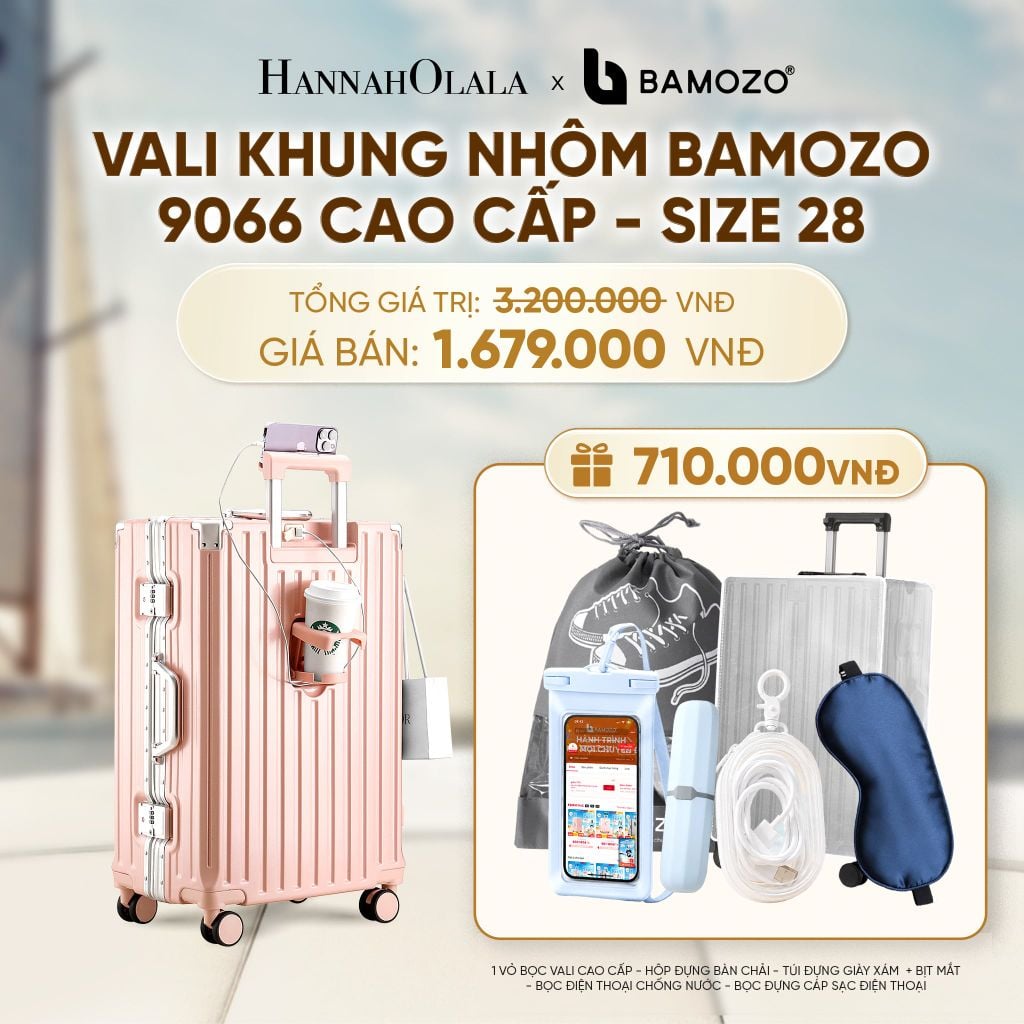  VALI BAMOZO KHUNG NHÔM 9066 BẢN CAO CẤP (TẶNG BỌC VALI CC TRONG SUỐT + HỘP ĐỰNG BÀN CHẢI + TÚI ĐỰNG GIÀY XÁM + TÚI ĐỰNG ĐT CHỐNG NƯỚC + TÚI ĐỰNG CÁP SẠC) - A1592 