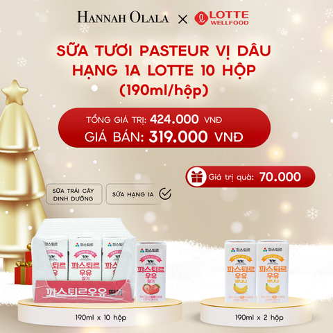  A1307_DEAL 6: SỮA TƯƠI PASTEUR VỊ DÂU HẠNG 1A LOTTE 10 HỘP (190ml/hộp) TẶNG 2 HỘP SỮA VỊ CHUỐI 