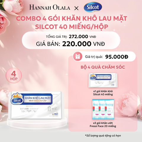  E843: Deal 6: COMBO 4 GÓI KHĂN KHÔ LAU MẶT SILCOT 40 MIẾNG/HỘP 