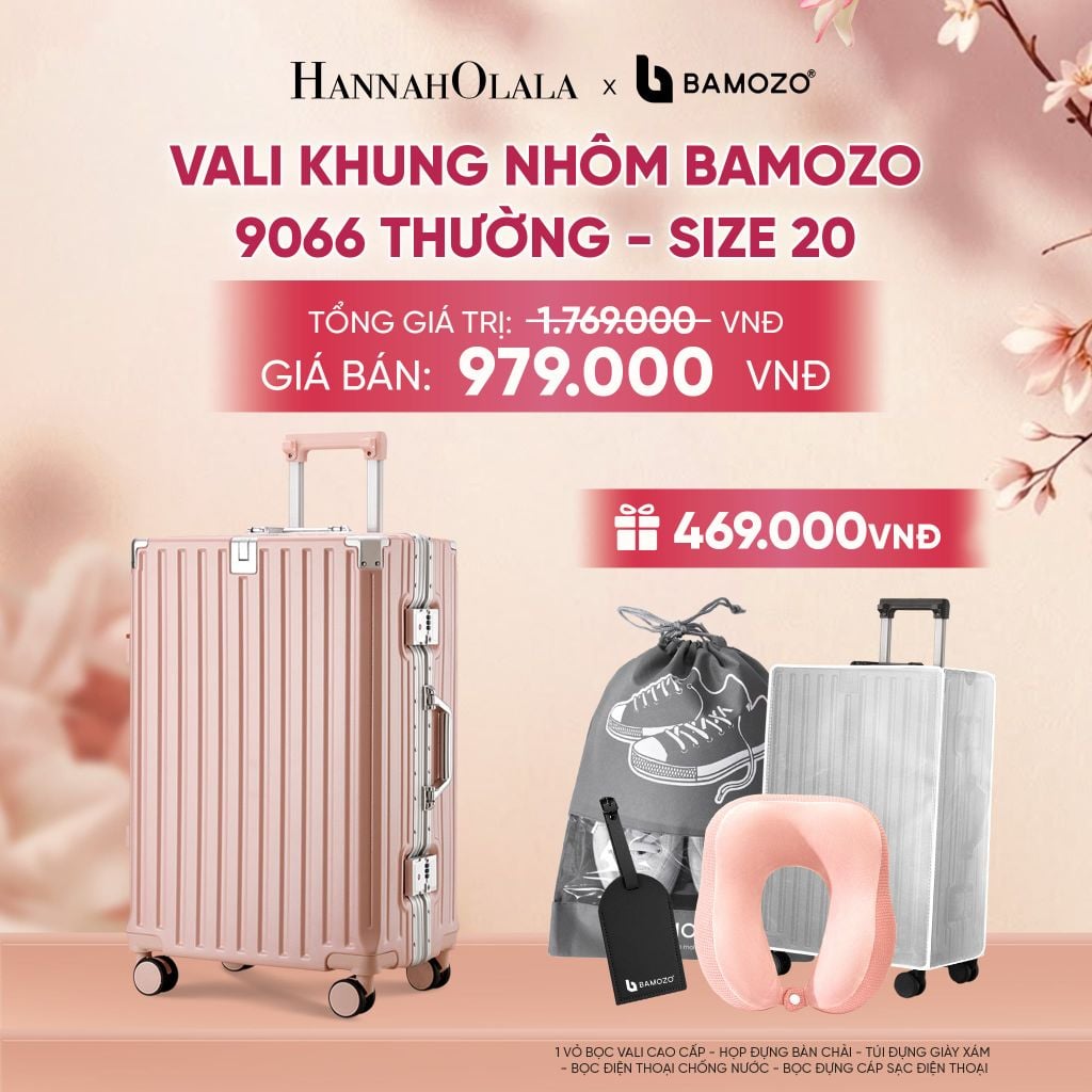  VALI BAMOZO KHUNG NHÔM 9066 BẢN THƯỜNG (TẶNG BỌC VALI TRONG SUỐT + TAG HÀNH LÝ DA + TÚI ĐỰNG GIÀY + GỐI CHỮ U THƯỜNG) - A1606 