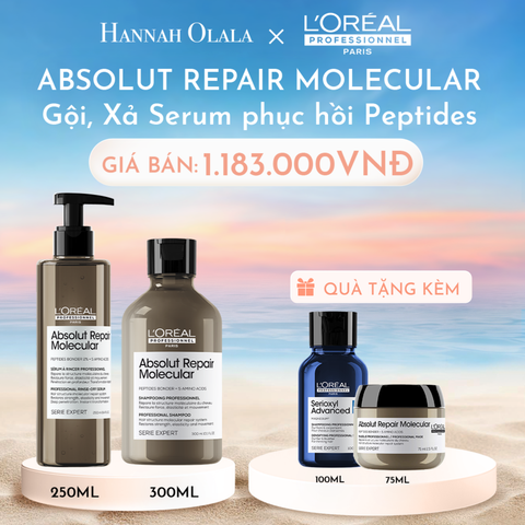  C879_DEAL 6: BỘ DẦU GỘI 300ML + SERUM XẢ 250ML PHỤC HỒI PEPTIDES CHO TÓC HƯ TỔN L'ORÉAL PROFESSIONNEL ABSOLUT REPAIR MOLECULAR 