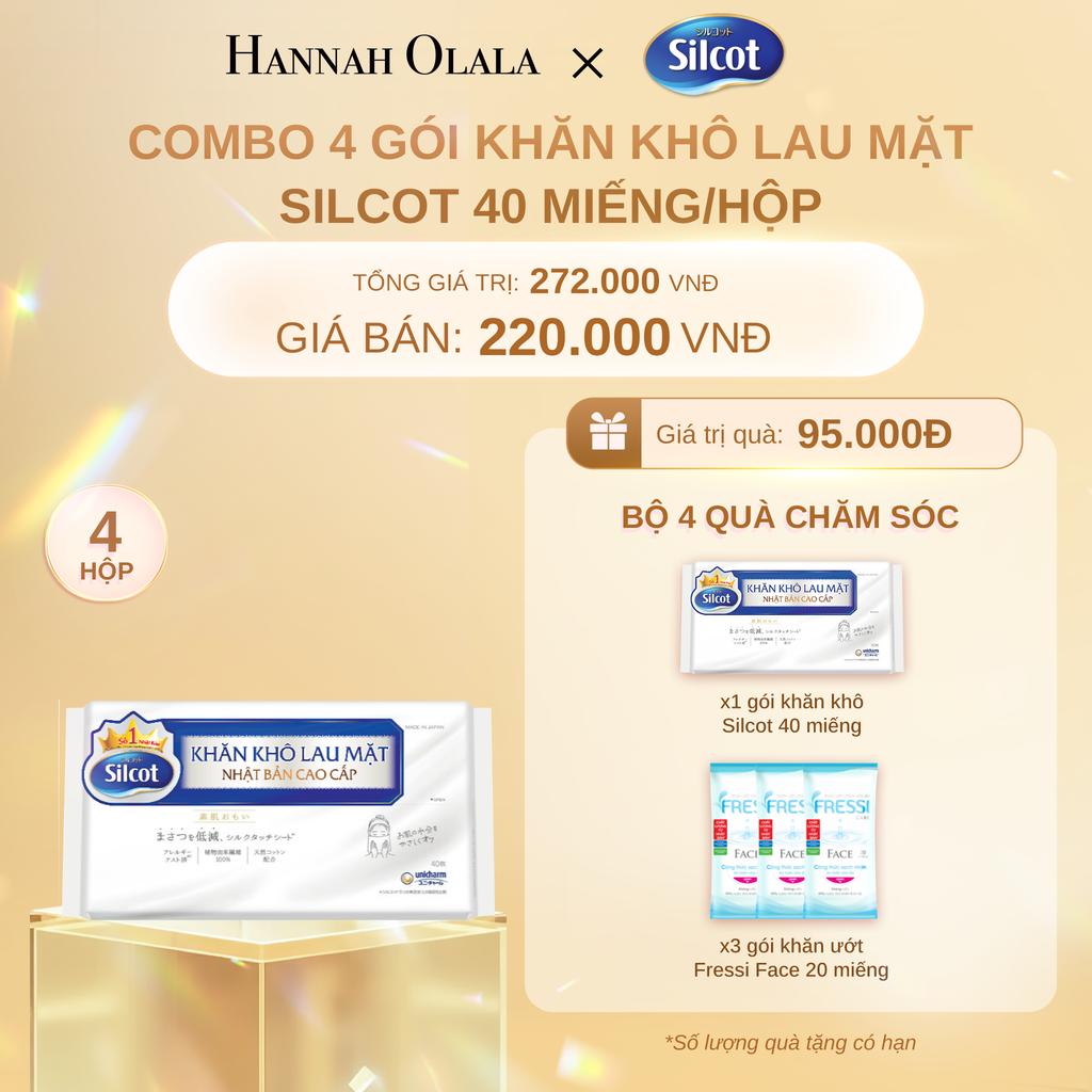  C207_DEAL 6: COMBO 4 GÓI KHĂN KHÔ LAU MẶT SILCOT 40 MIẾNG/HỘP 
