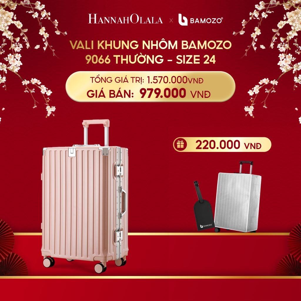  A985_DEAL 3: VALI BAMOZO KHUNG NHÔM 9066 BẢN THƯỜNG (TẶNG BỌC VALI TRONG SUỐT + TAG HÀNH LÝ DA) 