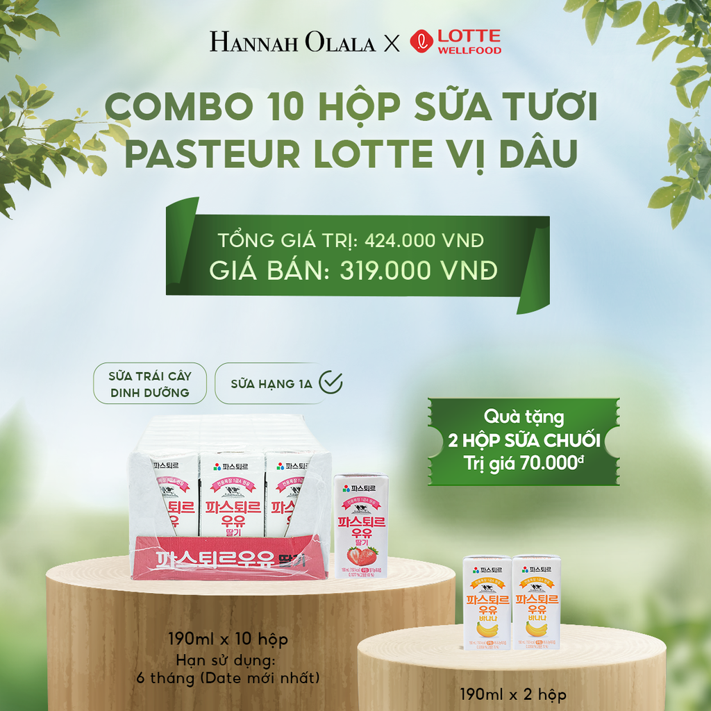  DEAL 6: SỮA TƯƠI PASTEUR VỊ DÂU HẠNG 1A LOTTE 10 HỘP (190ml/hộp) 
