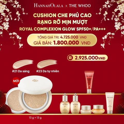  DEAL 07: [TẶNG KÈM 1 LÕI] CUSHION CHE PHỦ CAO RẠNG RỠ MỊN MƯỢT THE WHOO ROYAL COMPLEXION GLOW SPF50+/PA+++ 