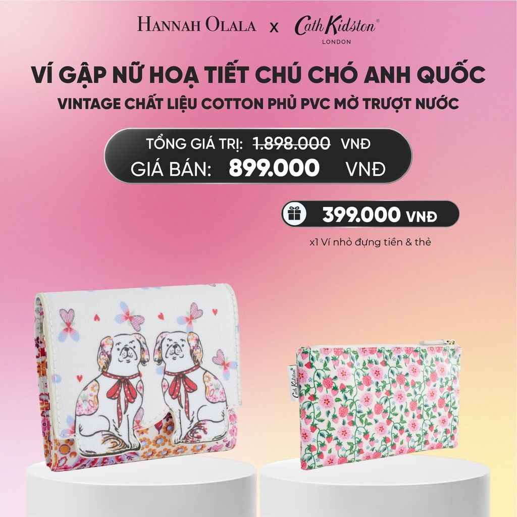  VÍ GẬP NỮ CATH KIDSTON HOẠ TIẾT CHÚ CHÓ ANH QUỐC VINTAGE CHẤT LIỆU COTTON PHỦ PVC MỜ TRƯỢT NƯỚC_A1975 