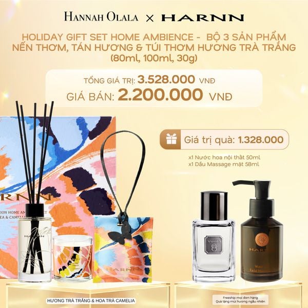 DEAL 6: HOLIDAY SET HOME AMBIENCE - BỘ 3 SẢN PHẨM NẾN THƠM, TÁN HƯƠNG & TÚI THƠM HƯƠNG TRÀ TRẮNG (80ml, 100ml, 30g) 