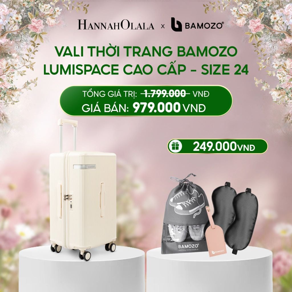  E1545_DEAL 1: VALI BAMOZO LUMISPACE CAO CẤP (TẶNG BỘ QUÀ GỒM THẺ TAG DA CHỐNG THẤT LẠC, THẺ CÀO TRÚNG THƯỞNG, TÚI TOTE, TÚI ĐỰNG GIÀY XÁM) 