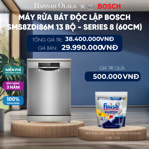  MÁY RỬA BÁT ĐỘC LẬP BOSCH SMS8ZDI86M 13 BỘ - SERIES 8 (60CM) 