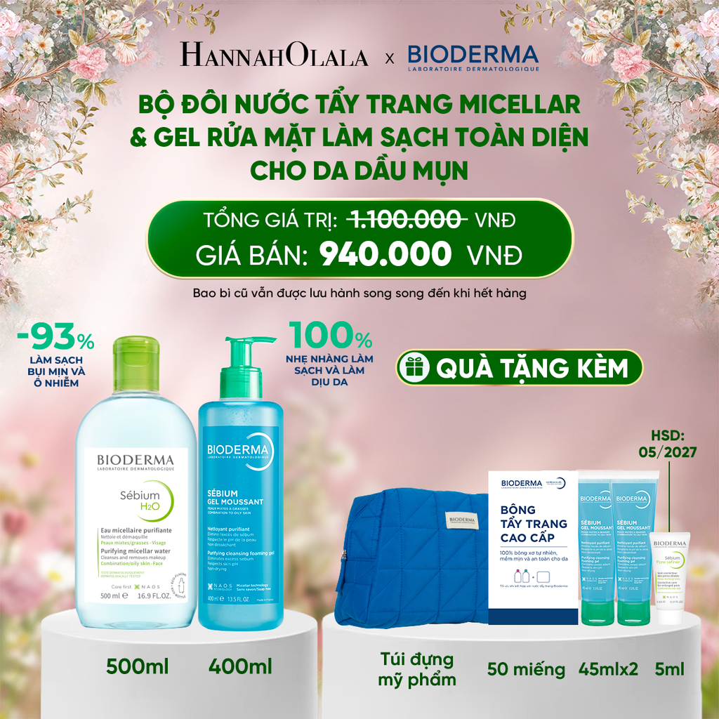  DEAL 6: BỘ ĐÔI NƯỚC TẨY TRANG MICELLAR VÀ GEL RỬA MẶT LÀM SẠCH TOÀN DIỆN CHO DA DẦU,MỤN 