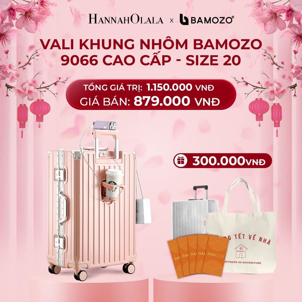  DEAL 2: VALI BAMOZO KHUNG NHÔM 9066 BẢN CAO CẤP (TẶNG BỌC VALI CC TRONG SUỐT + TỆP LÌ XÌ TẾT + TÚI TOTE) 