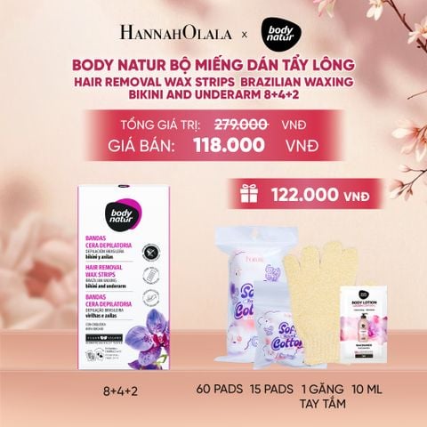  BODY NATUR BỘ MIẾNG DÁN TẨY LÔNG HAIR REMOVAL WAX STRIPS BRAZILIAN WAXING BIKINI AND UNDERARM 8+4+2 - A1556 