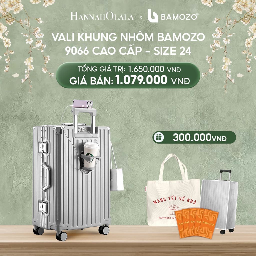  DEAL 2: VALI BAMOZO KHUNG NHÔM 9066 BẢN CAO CẤP (TẶNG BỌC VALI CC TRONG SUỐT + TỆP LÌ XÌ TẾT + TÚI TOTE) 
