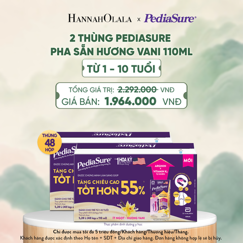  2 THÙNG PEDIASURE PHA SẴN HƯƠNG VANI 110ML (DÙNG CHO BÉ 1-10 TUỔI) - A1587 