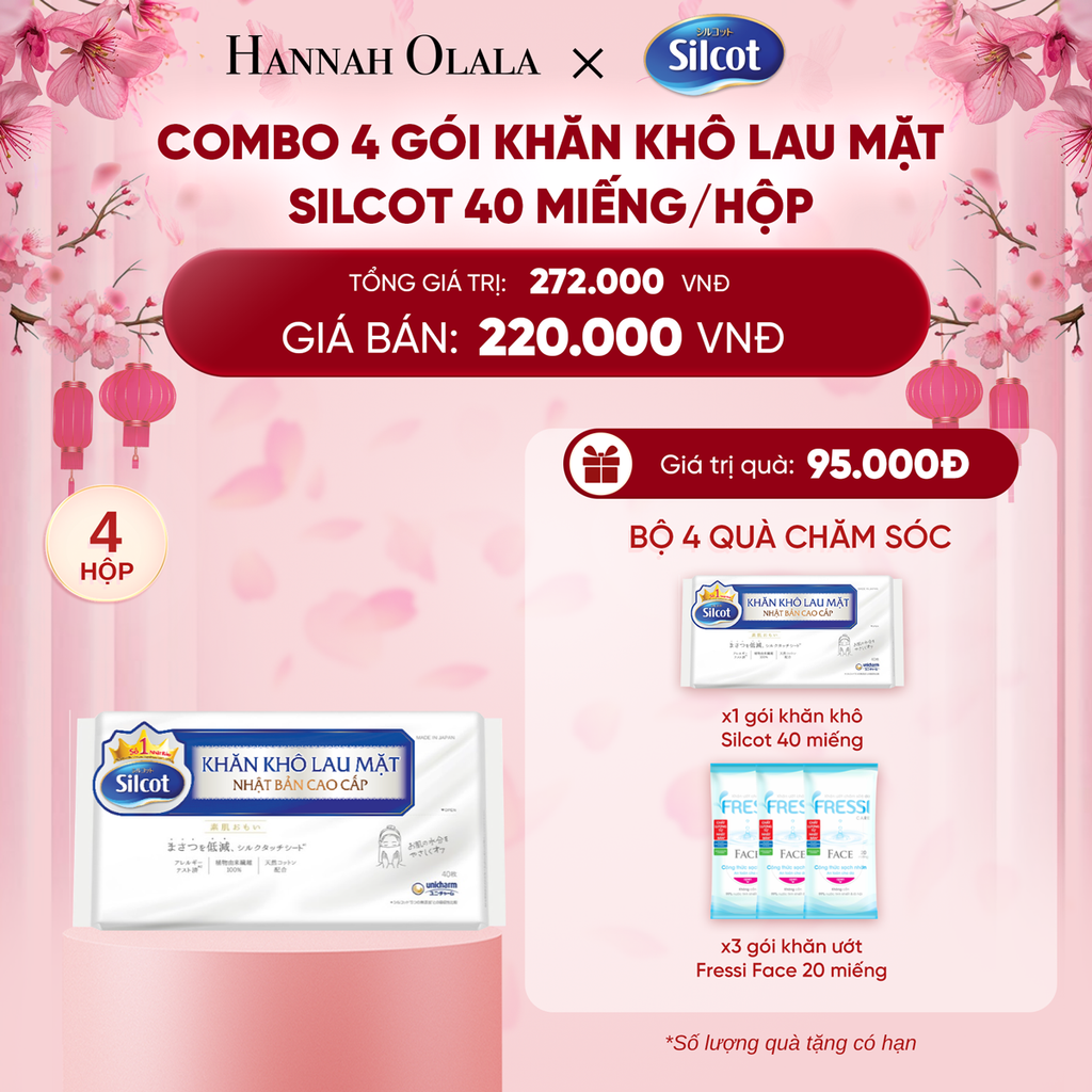  DEAL 6: COMBO 4 GÓI KHĂN KHÔ LAU MẶT SILCOT 40 MIẾNG/HỘP 