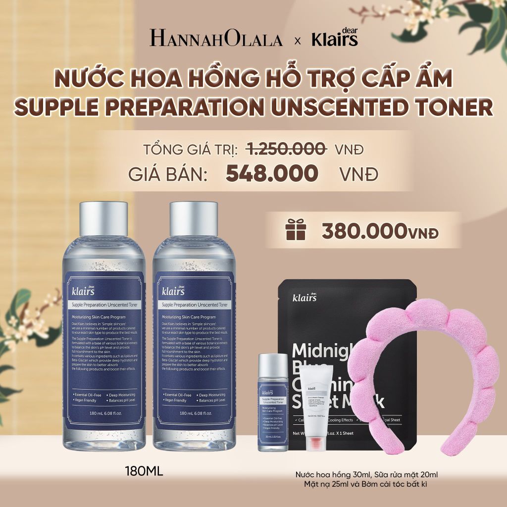  COMBO 2 DEAR, KLAIRS NƯỚC HOA HỒNG SUPPLE PREPARATION UNSCENTED TONER 180ML - A1658 