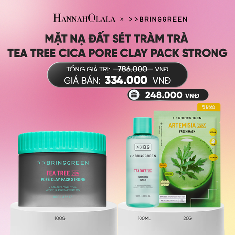  MẶT NẠ ĐẤT SÉT HỖ TRỢ CẢI THIỆN MỤN ĐẦU ĐEN TRÀM TRÀ BRING GREEN TEA TREE CICA PORE CLAY PACK STRONG 100G_A2022 