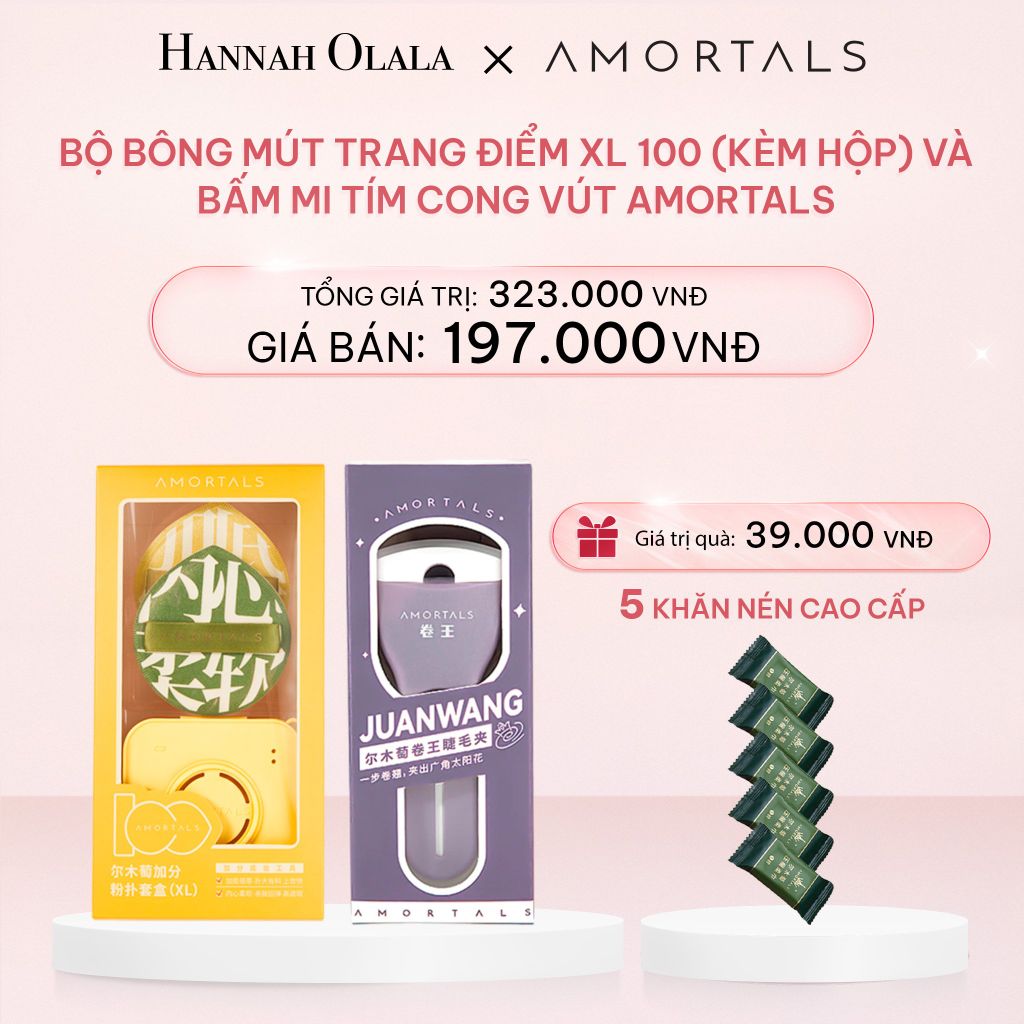  E713_DEAL 6: BỘ BÔNG MÚT TRANG ĐIỂM XL 100 (KÈM HỘP) VÀ BẤM MI TÍM CONG VÚT AMORTALS 