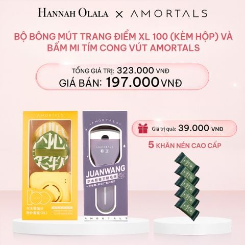  E713_DEAL 6: BỘ BÔNG MÚT TRANG ĐIỂM XL 100 (KÈM HỘP) VÀ BẤM MI TÍM CONG VÚT AMORTALS 