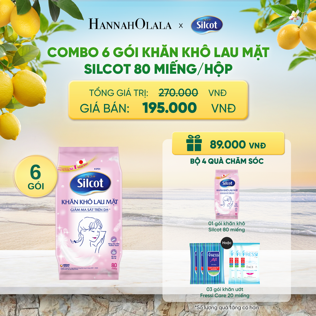  COMBO 6 GÓI KHĂN KHÔ LAU MẶT SILCOT 80 MIẾNG/HỘP - DEAL 6 - A952 