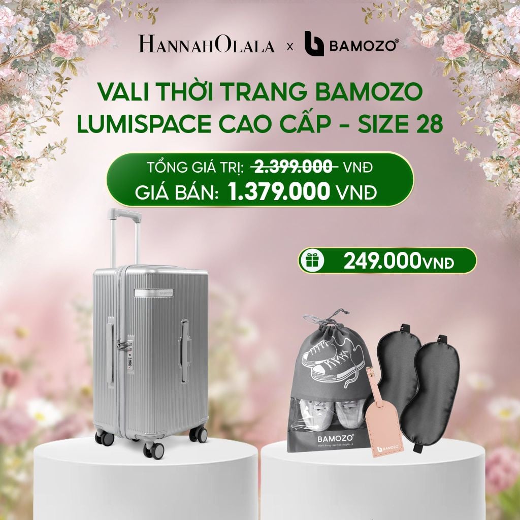  E1545_DEAL 1: VALI BAMOZO LUMISPACE CAO CẤP (TẶNG BỘ QUÀ GỒM THẺ TAG DA CHỐNG THẤT LẠC, THẺ CÀO TRÚNG THƯỞNG, TÚI TOTE, TÚI ĐỰNG GIÀY XÁM) 