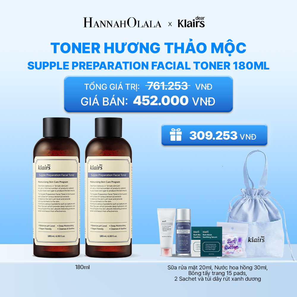  COMBO 2 PCS DEAR KLAIRS NƯỚC HOA HỒNG TONER 180ML /300ML_K170 