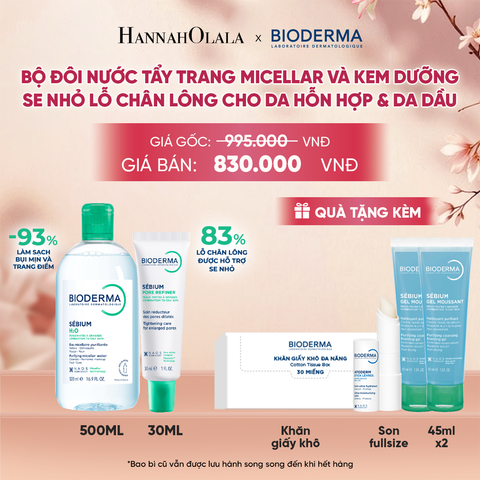  BỘ ĐÔI NƯỚC TẨY TRANG MICELLAR VÀ KEM DƯỠNG THU NHỎ LỖ CHÂN LÔNG CHO DA DẦU MỤN - A1564 