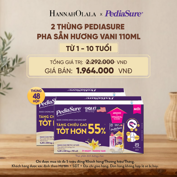  2 THÙNG PEDIASURE PHA SẴN HƯƠNG VANI 110ML (DÙNG CHO BÉ 1-10 TUỔI) - D139 
