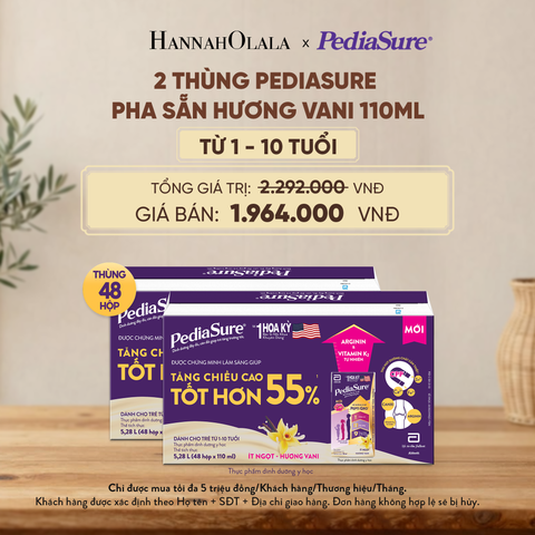  2 THÙNG PEDIASURE PHA SẴN HƯƠNG VANI 110ML (DÙNG CHO BÉ 1-10 TUỔI) - D139 