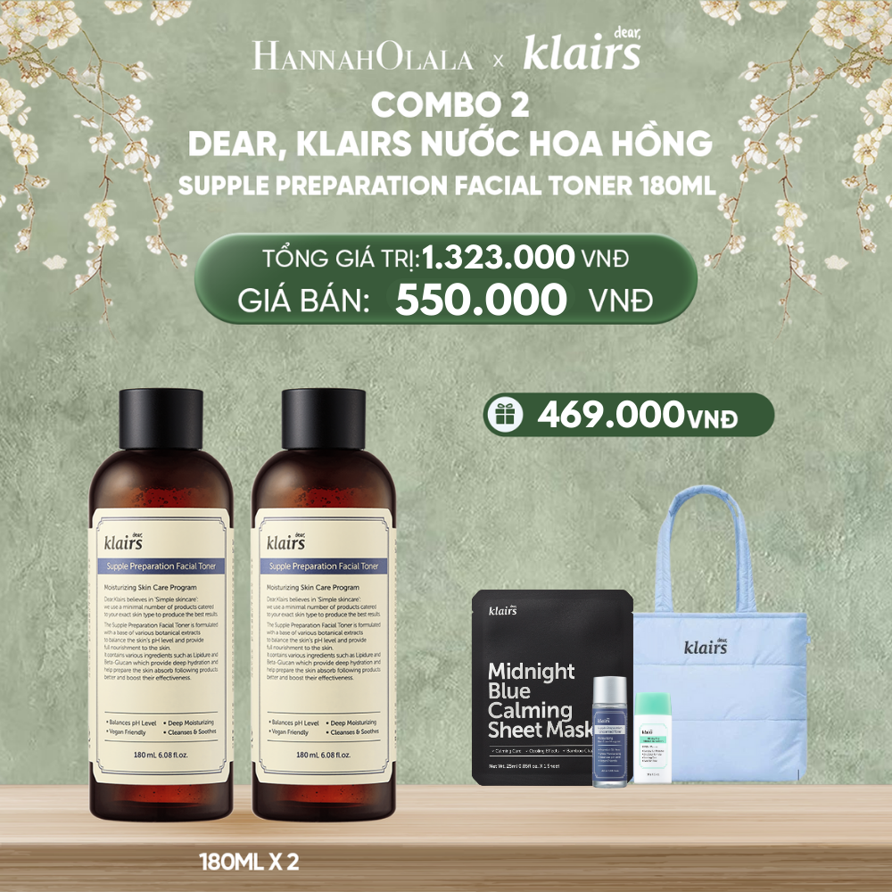  DEAL 7 : COMBO 2 DEAR, KLAIRS NƯỚC HOA HỒNG SUPPLE PREPARATION FACIAL TONER 180ML 