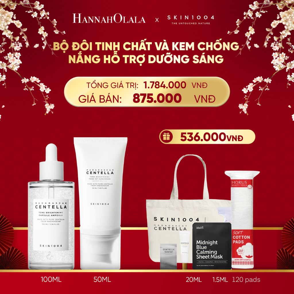  DEAL 10: COMBO: SKIN1004 KEM CHỐNG NẮNG MADAGASCAR CENTELLA TONE BRIGHTENING TONE-UP SUNSCREEN SPF50+ PA++++ 50ML + SKIN1004 TINH CHẤT MADAGASCAR CENTELLA TONE BRIGHTENING CAPSULE AMPOULE 100ML 