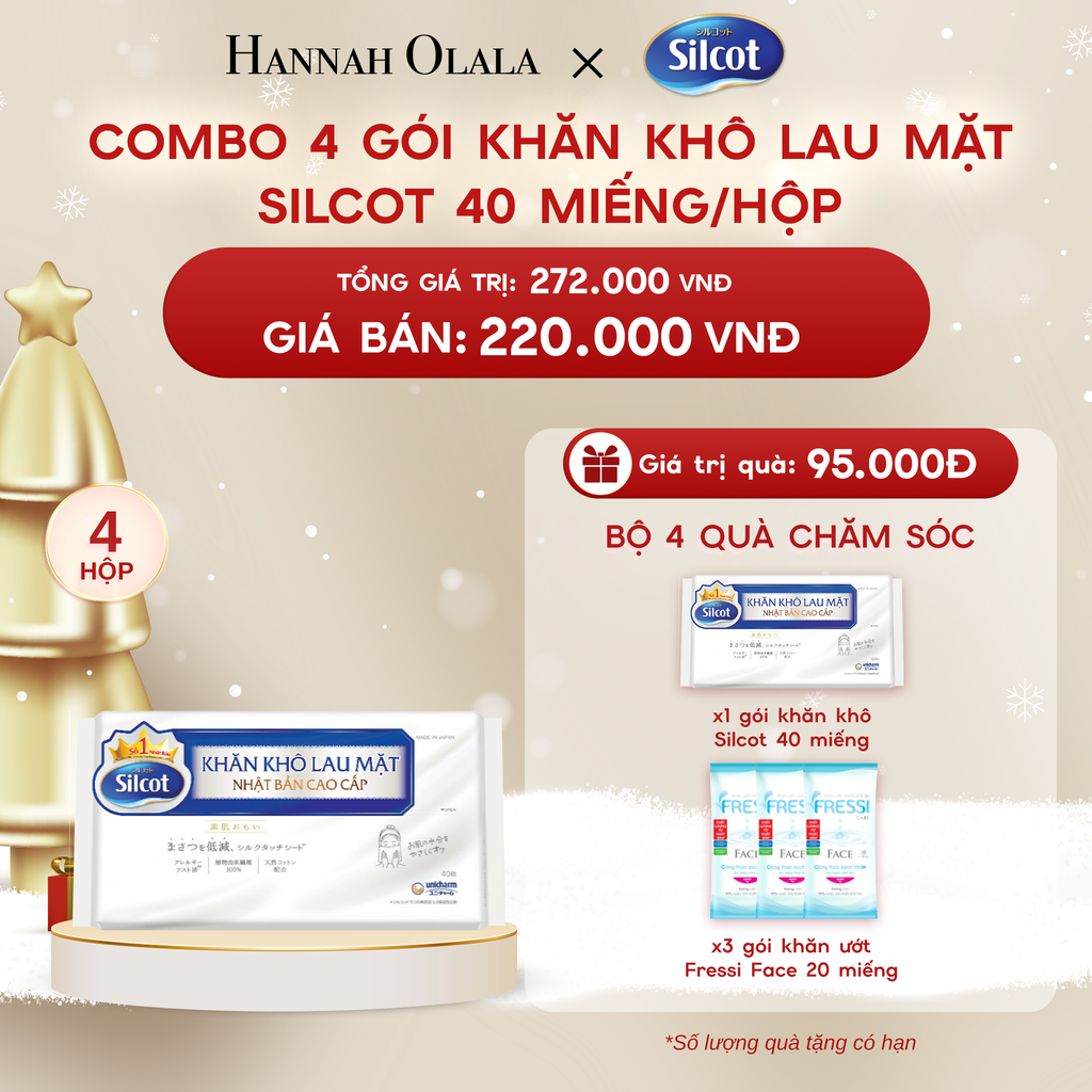  A1440_DEAL 6: COMBO 4 GÓI KHĂN KHÔ LAU MẶT SILCOT 40 MIẾNG/HỘP 