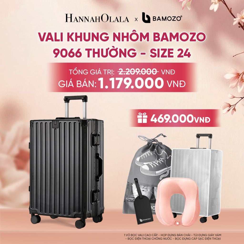  VALI BAMOZO KHUNG NHÔM 9066 BẢN THƯỜNG (TẶNG BỌC VALI TRONG SUỐT + TAG HÀNH LÝ DA + TÚI ĐỰNG GIÀY + GỐI CHỮ U THƯỜNG) - A1606 
