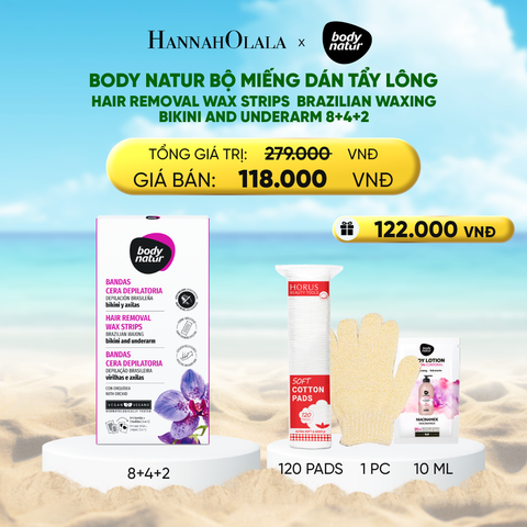  DEAL 6: BODY NATUR BỘ MIẾNG DÁN TẨY LÔNG HAIR REMOVAL WAX STRIPS BRAZILIAN WAXING BIKINI AND UNDERARM 8+4+2 (IP04) 
