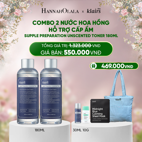  DEAL 6 : COMBO 2 DEAR, KLAIRS NƯỚC HOA HỒNG SUPPLE PREPARATION UNSCENTED TONER 180ML 