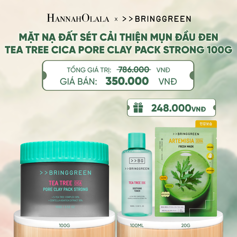  MẶT NẠ ĐẤT SÉT HỖ TRỢ CẢI THIỆN MỤN ĐẦU ĐEN TRÀM TRÀ BRING GREEN TEA TREE CICA PORE CLAY PACK STRONG 100G - A1429 