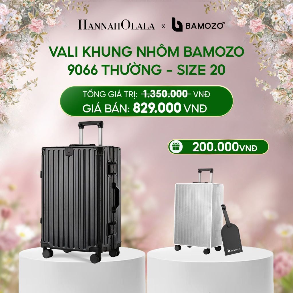  E1509_DEAL 3: VALI BAMOZO KHUNG NHÔM 9066 BẢN THƯỜNG (TẶNG BỌC VALI TRONG SUỐT + TAG HÀNH LÝ DA) 