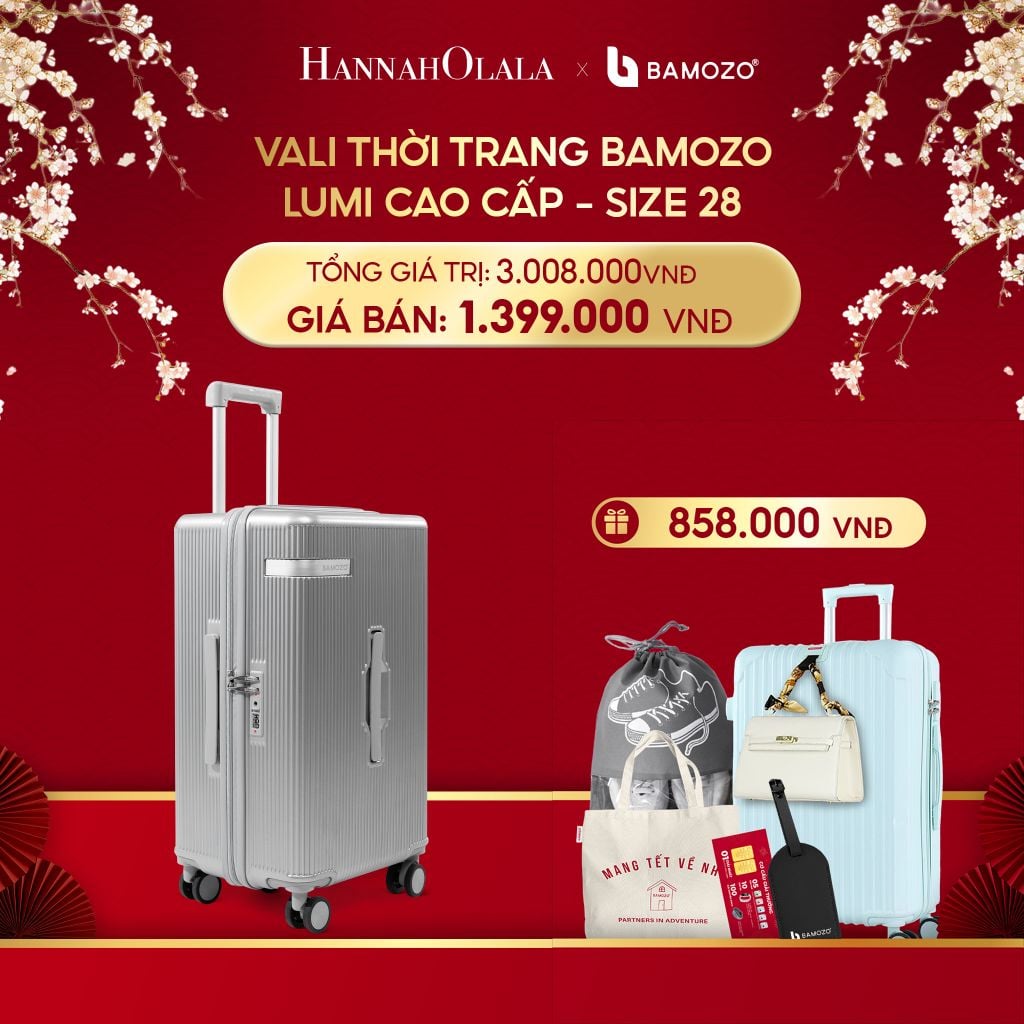  A1022_DEAL 6: [DEAL SỐC] VALI BAMOZO LUMISPACE CAO CẤP (TẶNG VALI BAMOZO 8801C + TẶNG TAG DA CHỐNG THẤT LẠC, THẺ CÀO TRÚNG THƯỞNG, TÚI TOTE, TÚI ĐỰNG GIÀY XÁM) 